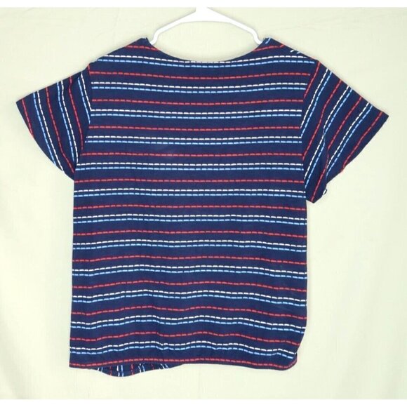 ACOS&A Short Sleeve Blouse Navy Red Striped Geometric Stitch Fix Women's Large - Picture 4 of 8